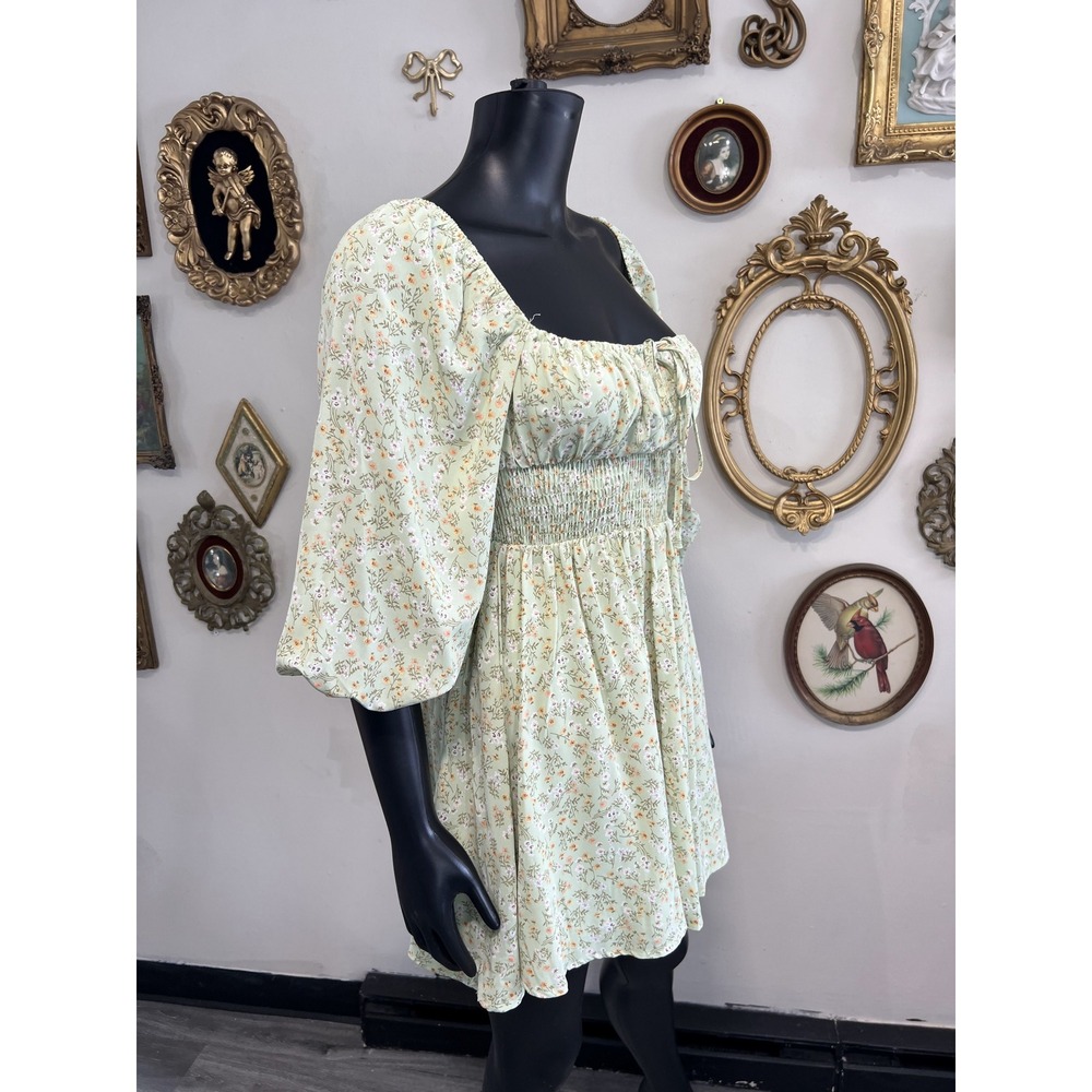 Princess Polly Sage Green Floral Smocked Mini Dress Size 4 - Picture 2 of 6